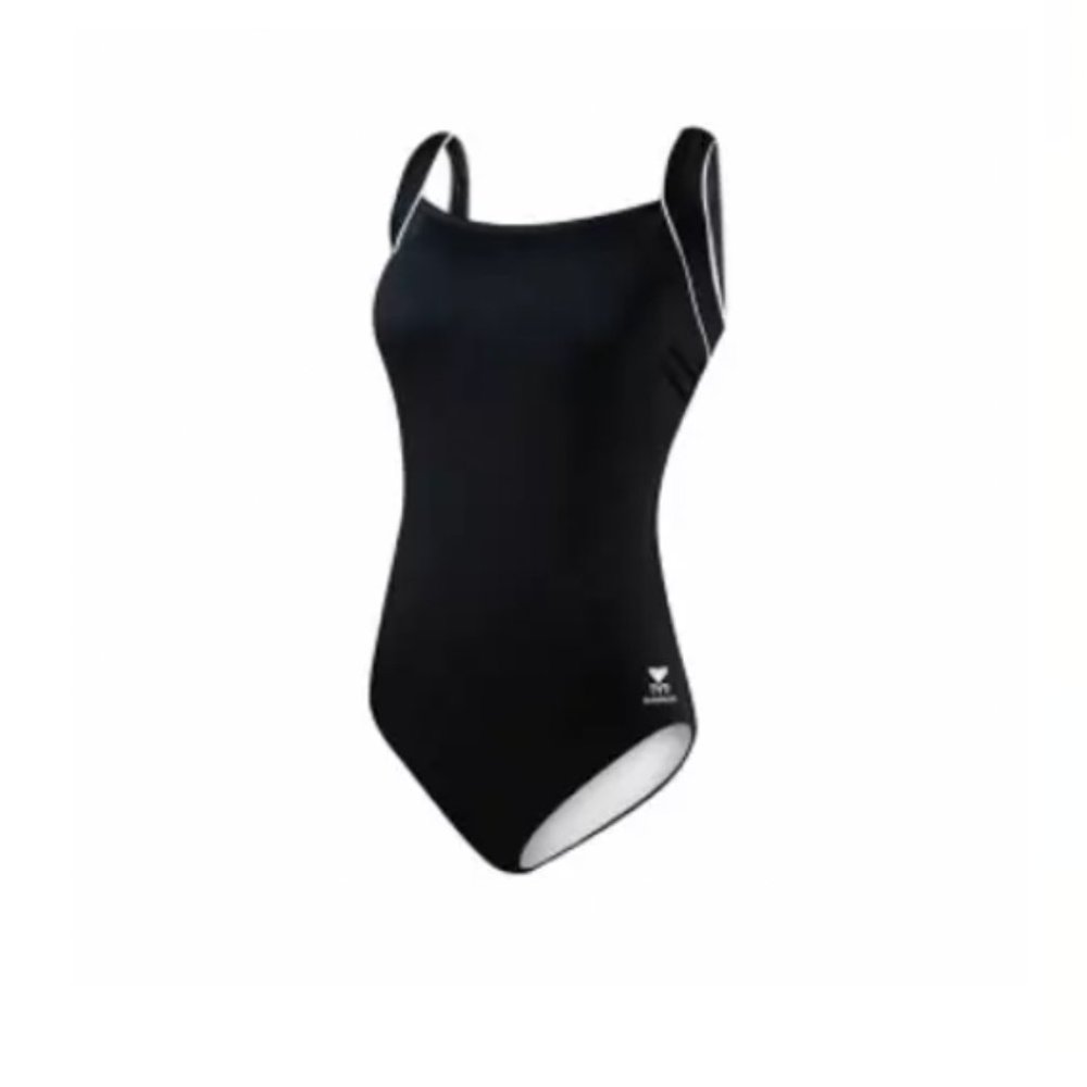 TYR Sport Women's Polyester Solid Square Neck Tank Swimsuit, Black, 8 One Piece